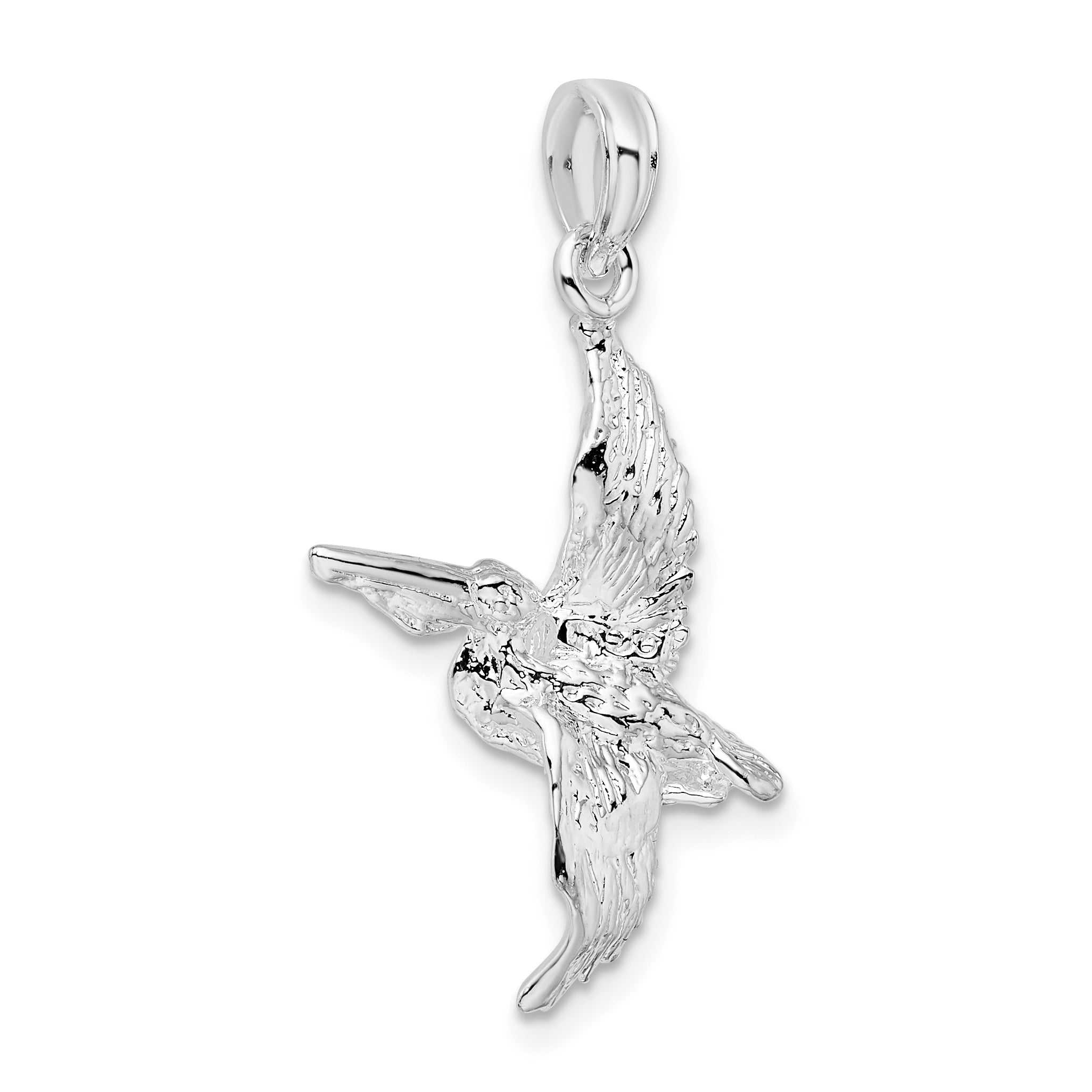 Sterling Silver De-Ani Rhodium-Plated Polished 3D Flying Pelican Pendant