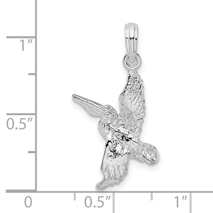 Sterling Silver De-Ani Rhodium-Plated Polished 3D Flying Pelican Pendant