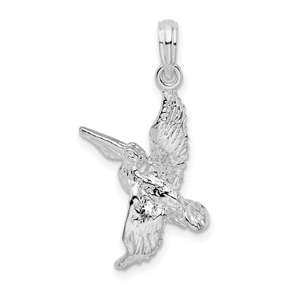Sterling Silver De-Ani Rhodium-Plated Polished 3D Flying Pelican Pendant