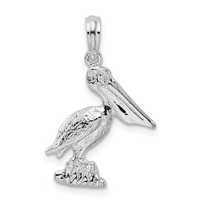 Sterling Silver De-Ani Rhodium-Plated Polished Standing Pelican Pendant