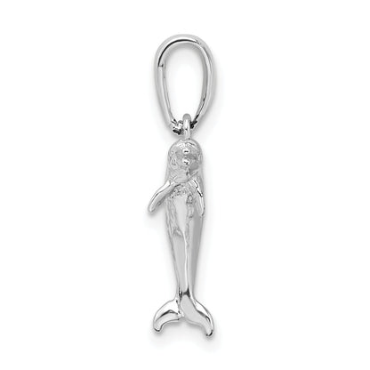 Sterling Silver De-Ani Rhodium-Plated Polished 3D Jumping Dolphin Pendant