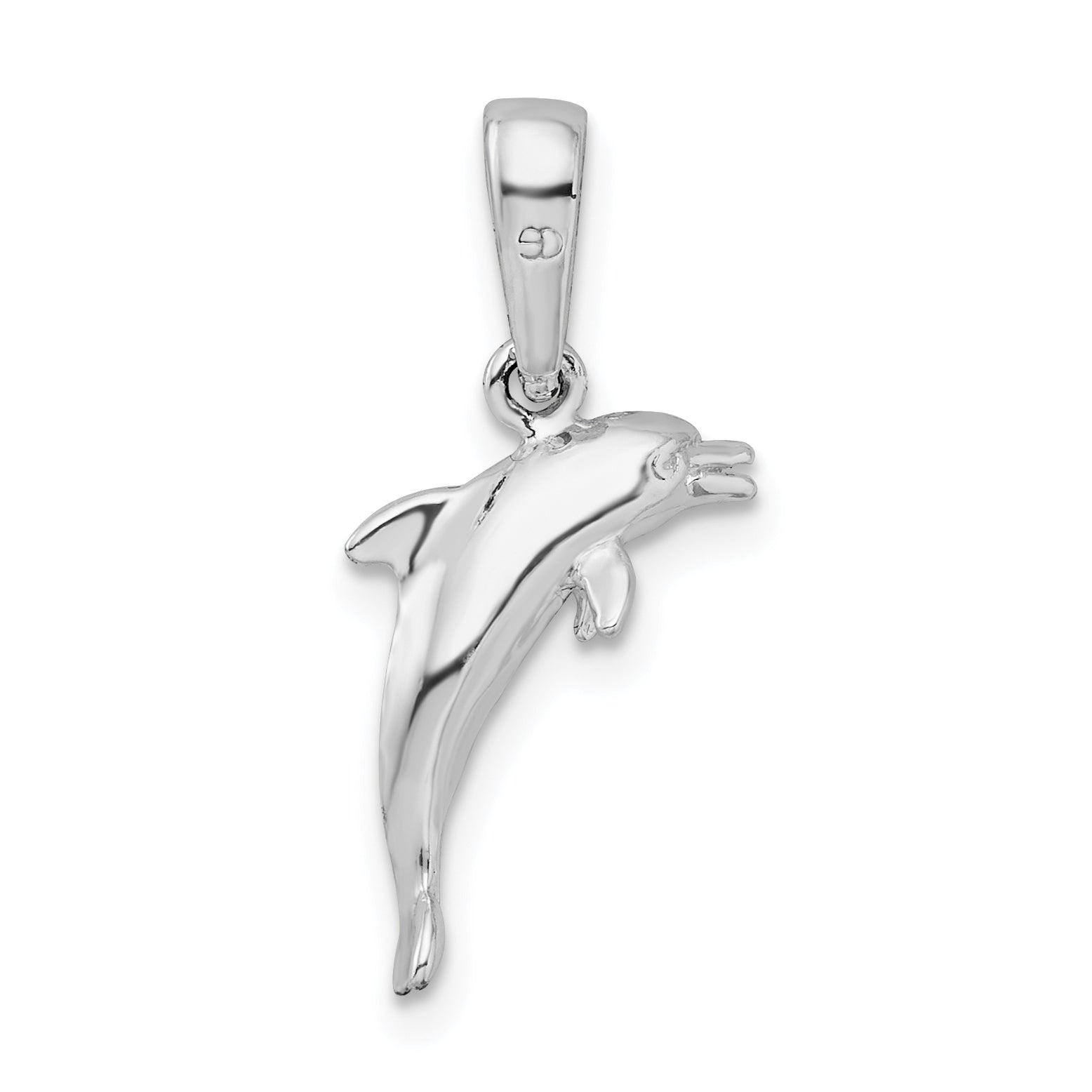 Sterling Silver De-Ani Rhodium-Plated Polished 3D Jumping Dolphin Pendant