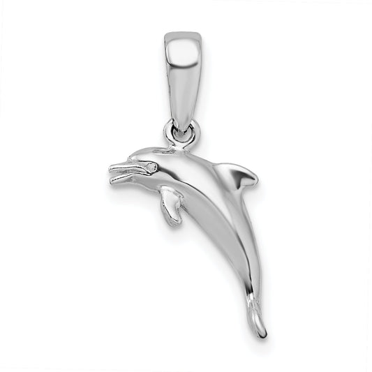 Sterling Silver De-Ani Rhodium-Plated Polished 3D Jumping Dolphin Pendant