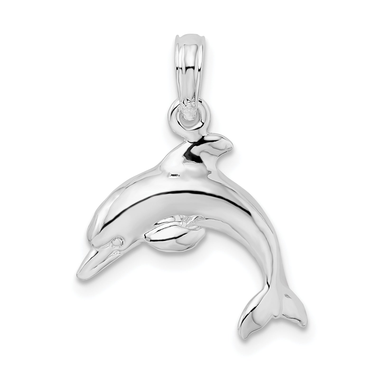 Sterling Silver De-Ani Rhodium-Plated Polished 3D Jumping Dolphin Pendant