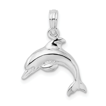 Sterling Silver De-Ani Rhodium-Plated Polished 3D Jumping Dolphin Pendant