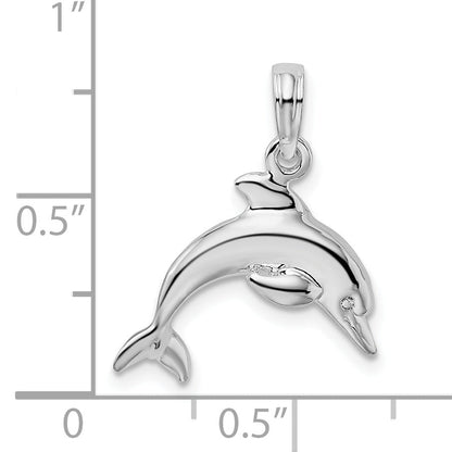 Sterling Silver De-Ani Rhodium-Plated Polished 3D Jumping Dolphin Pendant
