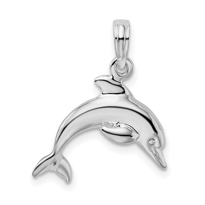 Sterling Silver De-Ani Rhodium-Plated Polished 3D Jumping Dolphin Pendant