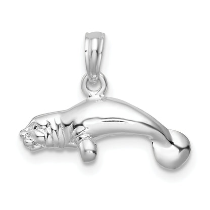 Sterling Silver De-Ani Rhodium-Plated Polished 3D Manatee Pendant