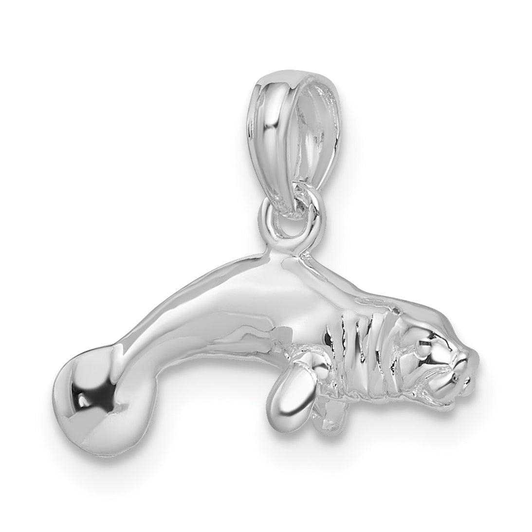 Sterling Silver De-Ani Rhodium-Plated Polished 3D Manatee Pendant