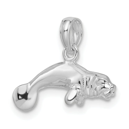 Sterling Silver De-Ani Rhodium-Plated Polished 3D Manatee Pendant