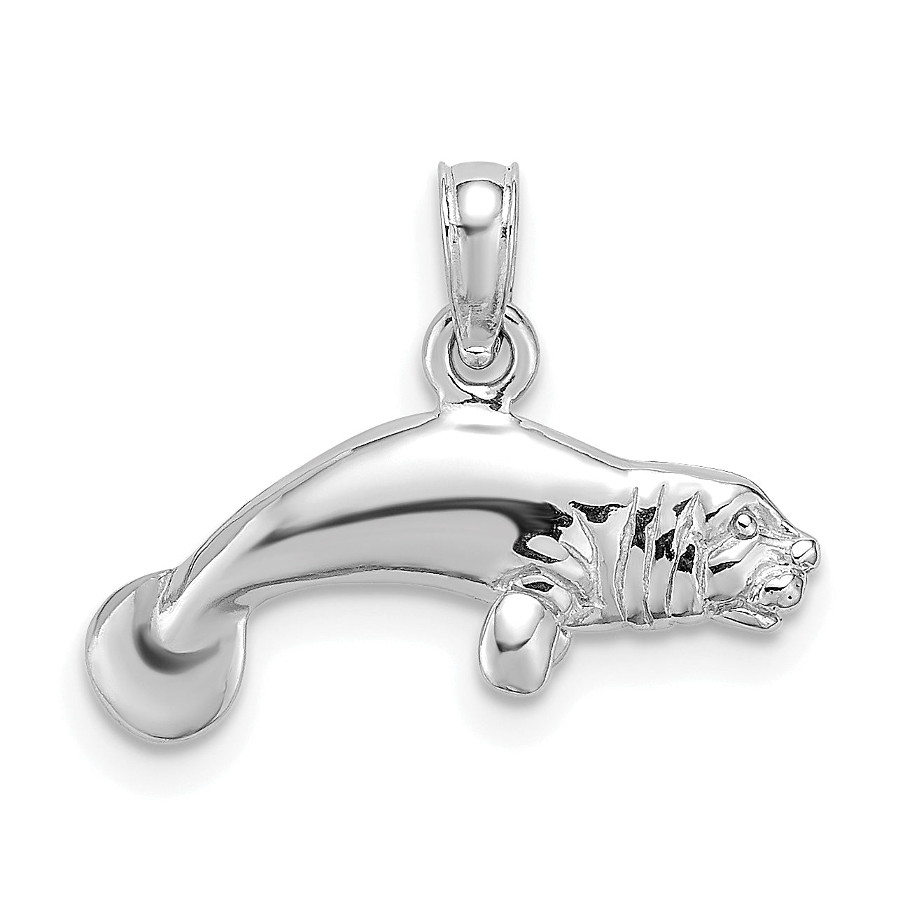 Sterling Silver De-Ani Rhodium-Plated Polished 3D Manatee Pendant