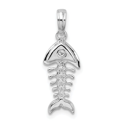 Sterling Silver De-Ani Rhodium-Plated Polished 3D Fishbone Pendant