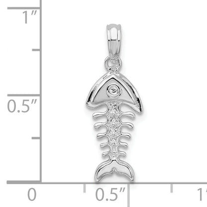 Sterling Silver De-Ani Rhodium-Plated Polished 3D Fishbone Pendant