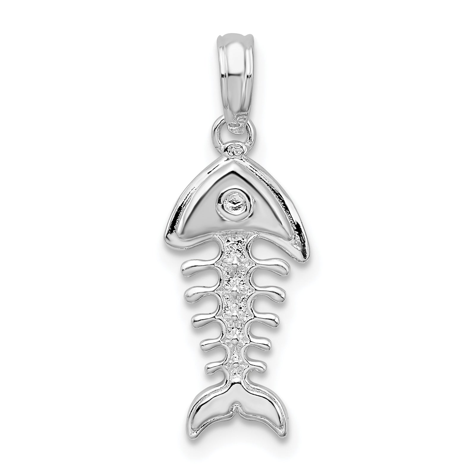 Sterling Silver De-Ani Rhodium-Plated Polished 3D Fishbone Pendant