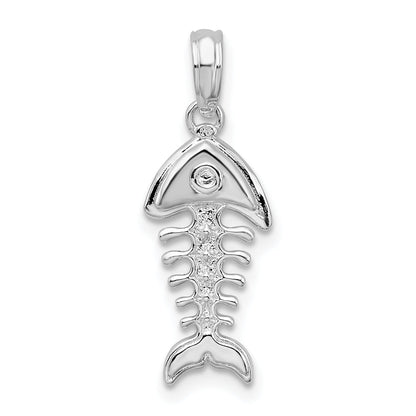 Sterling Silver De-Ani Rhodium-Plated Polished 3D Fishbone Pendant
