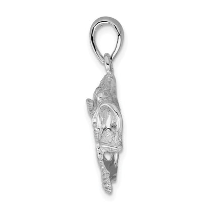 Sterling Silver De-Ani Rhodium-Plated Polished Jumping Bass Fish Pendant