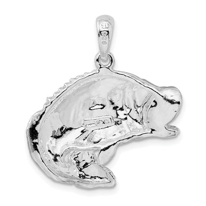 Sterling Silver De-Ani Rhodium-Plated Polished Jumping Bass Fish Pendant