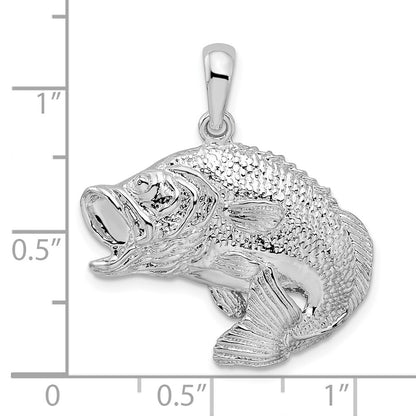 Sterling Silver De-Ani Rhodium-Plated Polished Jumping Bass Fish Pendant