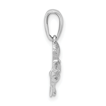 Sterling Silver De-Ani Rhodium-Plated Polished Open Mouth Bass Fish Pendant