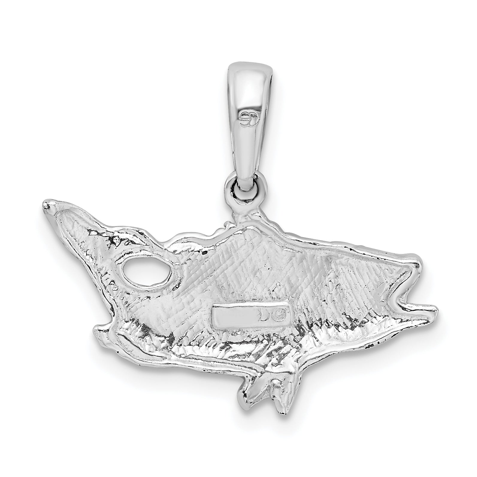 Sterling Silver De-Ani Rhodium-Plated Polished Open Mouth Bass Fish Pendant