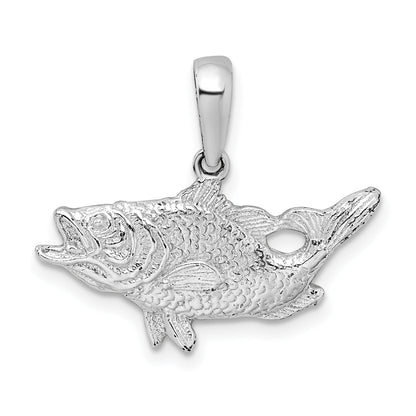 Sterling Silver De-Ani Rhodium-Plated Polished Open Mouth Bass Fish Pendant