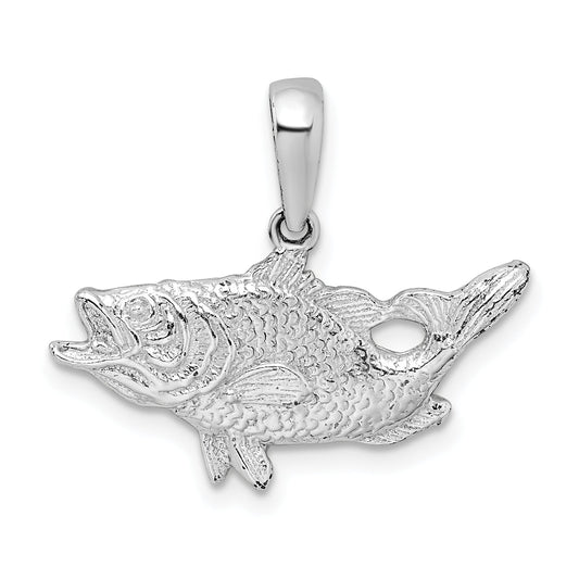 Sterling Silver De-Ani Rhodium-Plated Polished Open Mouth Bass Fish Pendant