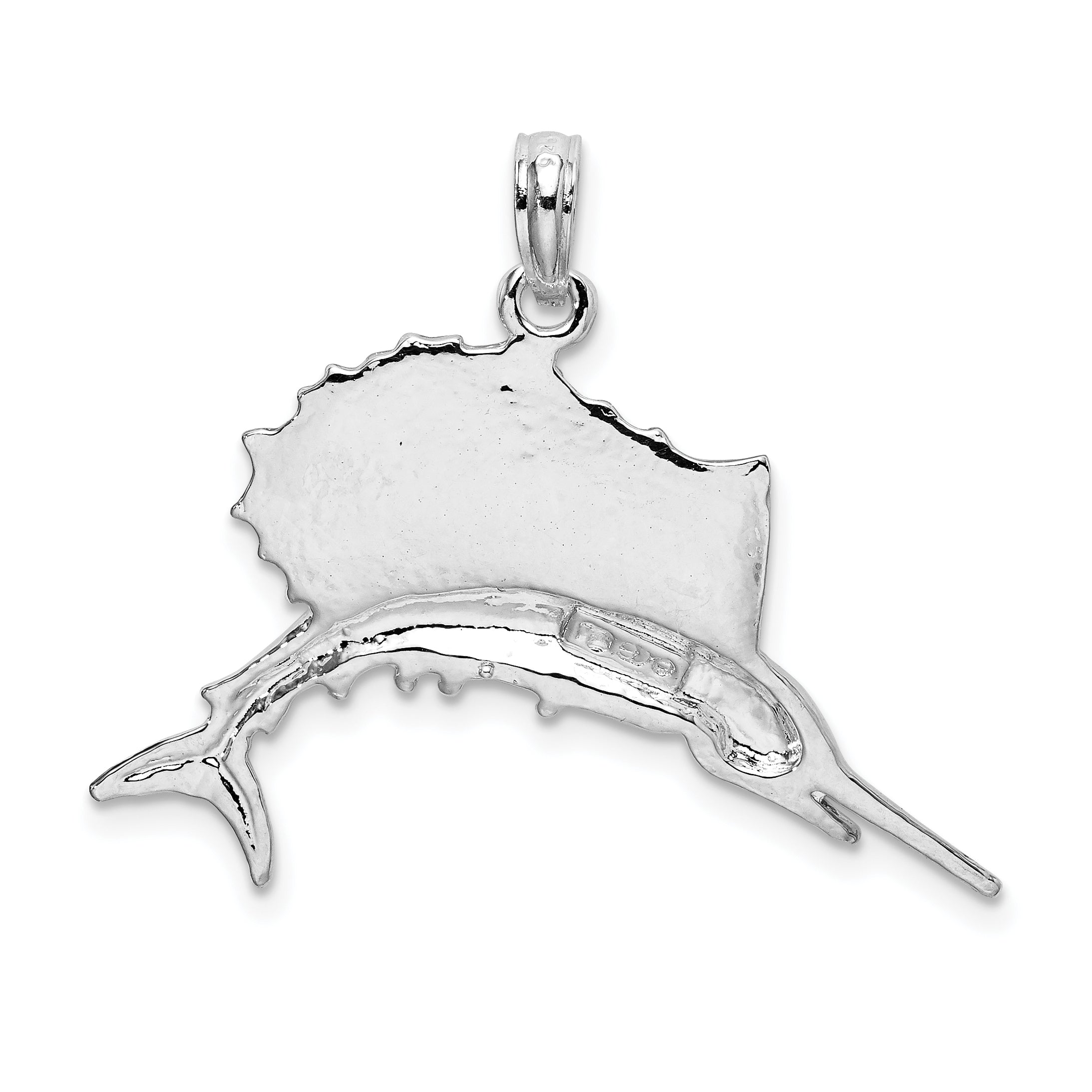 Sterling Silver De-Ani Rhodium-Plated Polished Sailfish Pendant