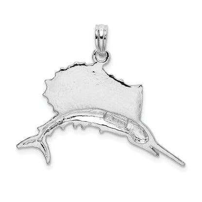 Sterling Silver De-Ani Rhodium-Plated Polished Sailfish Pendant