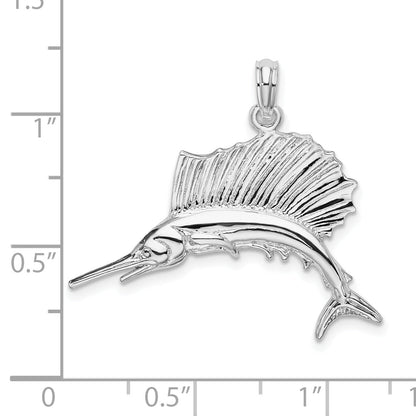 Sterling Silver De-Ani Rhodium-Plated Polished Sailfish Pendant