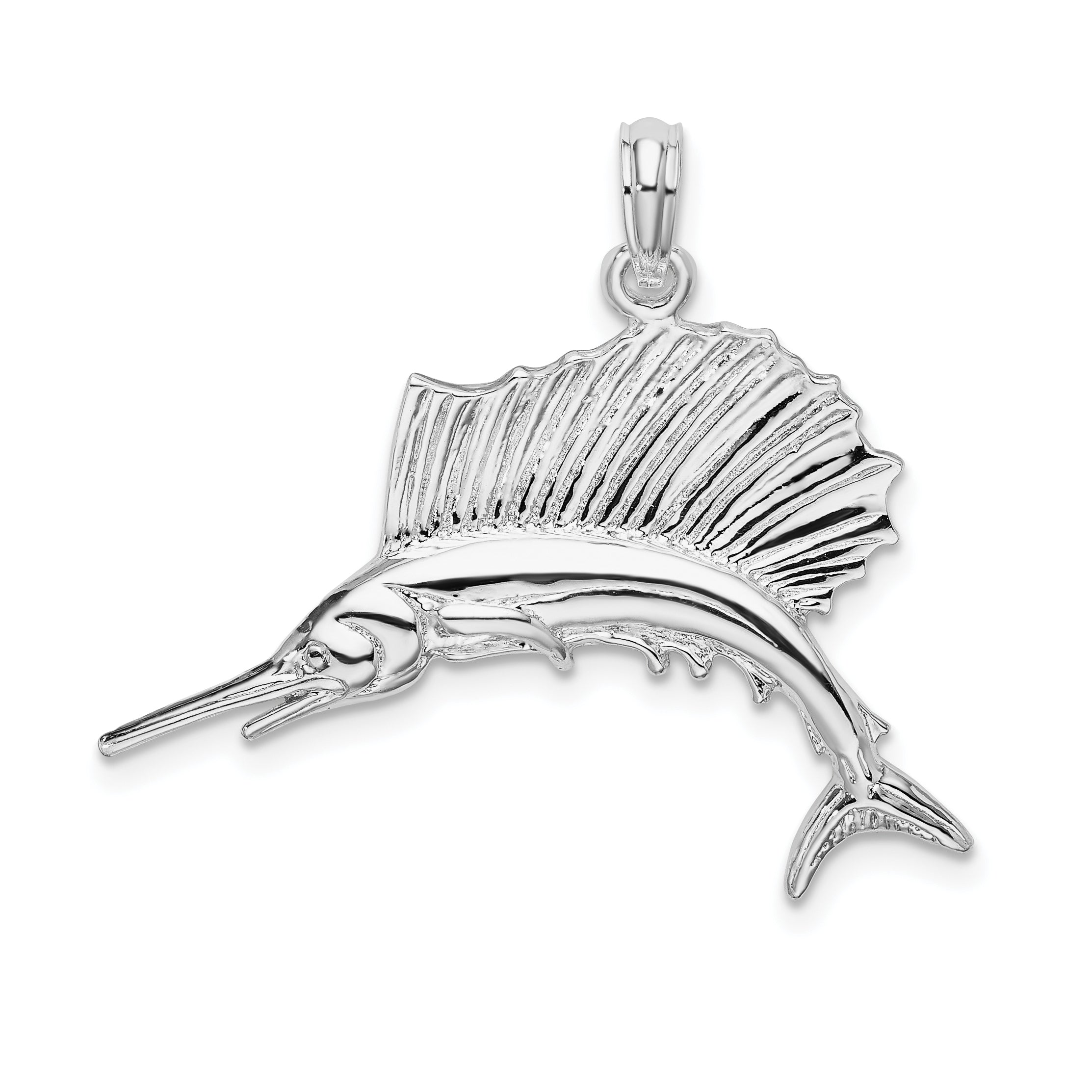 Sterling Silver De-Ani Rhodium-Plated Polished Sailfish Pendant