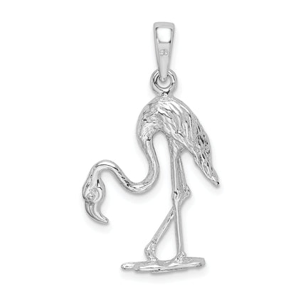 Sterling Silver De-Ani Rhodium-Plated Polished 3D Flamingo Pendant