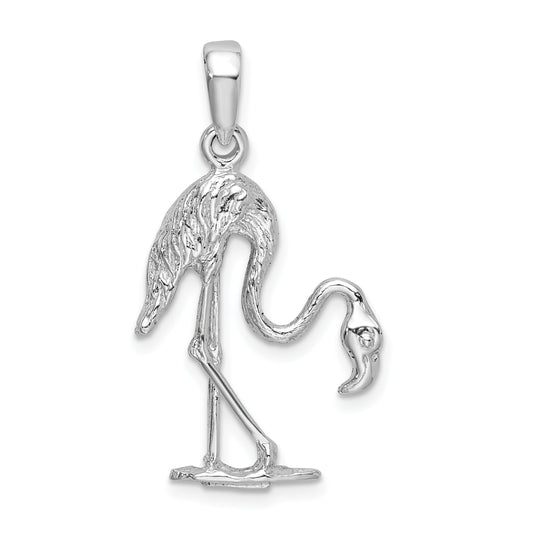 Sterling Silver De-Ani Rhodium-Plated Polished 3D Flamingo Pendant