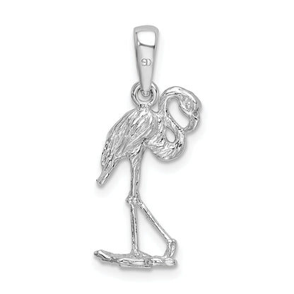 Sterling Silver De-Ani Rhodium-Plated Polished 3D Flamingo Pendant