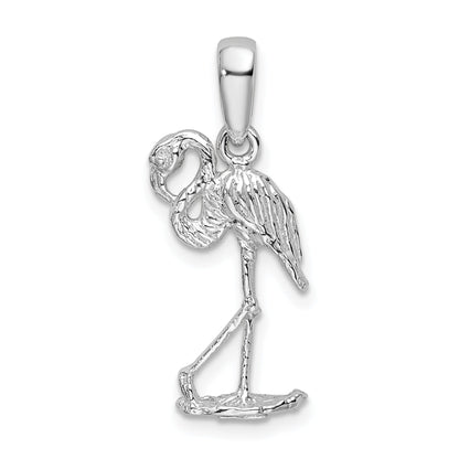 Sterling Silver De-Ani Rhodium-Plated Polished 3D Flamingo Pendant