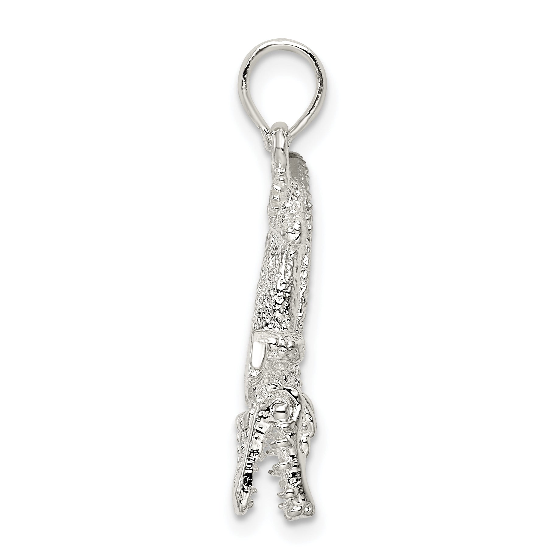 Sterling Silver De-Ani Rhodium-Plated Polished 3D Alligator Pendant