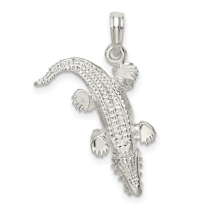 Sterling Silver De-Ani Rhodium-Plated Polished 3D Alligator Pendant