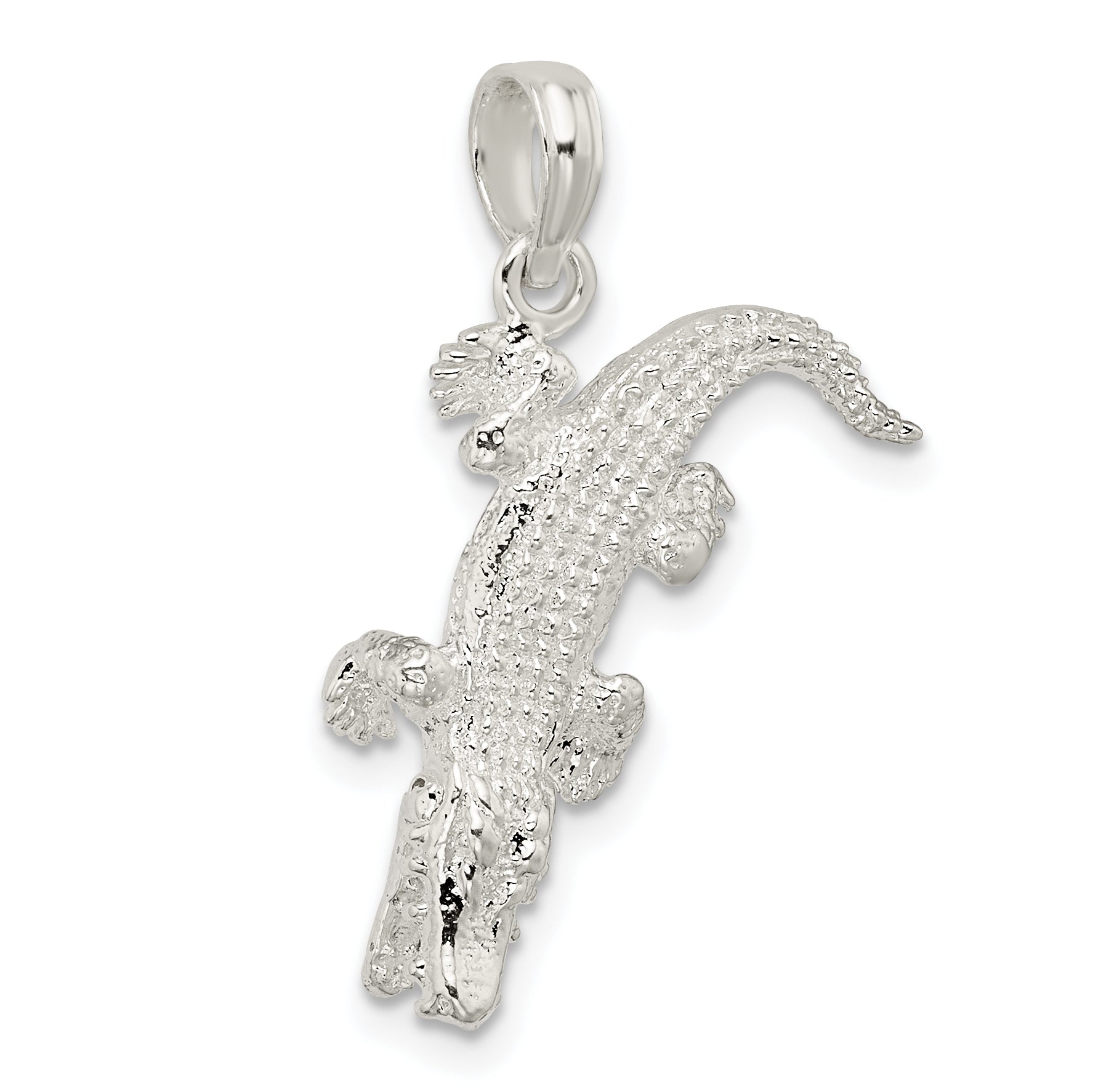 Sterling Silver De-Ani Rhodium-Plated Polished 3D Alligator Pendant