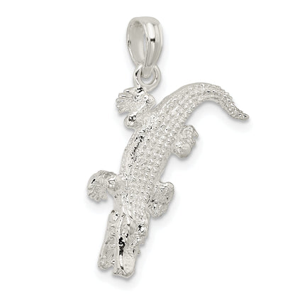 Sterling Silver De-Ani Rhodium-Plated Polished 3D Alligator Pendant