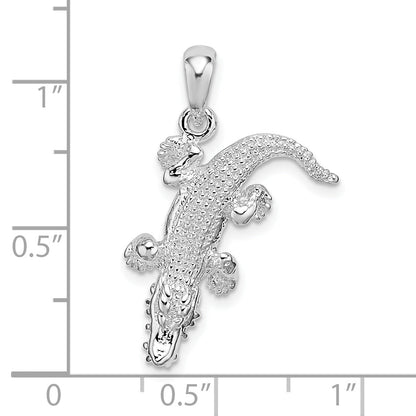 Sterling Silver De-Ani Rhodium-Plated Polished 3D Alligator Pendant