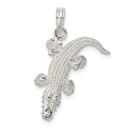 Sterling Silver De-Ani Rhodium-Plated Polished 3D Alligator Pendant