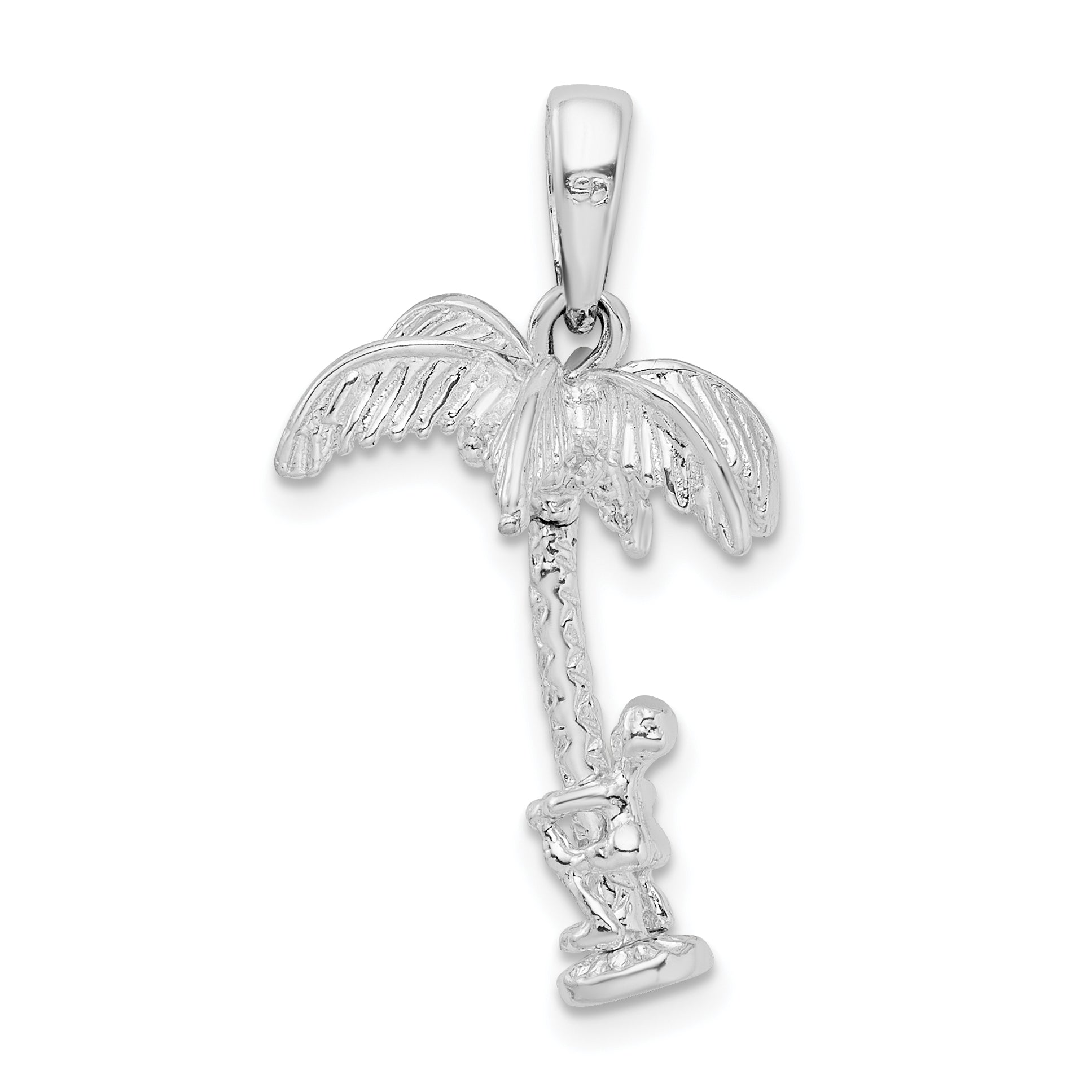 Sterling Silver De-Ani Rhodium-Plated 3D Palm Tree With Moving Climber Pendant