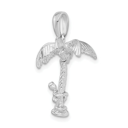 Sterling Silver De-Ani Rhodium-Plated 3D Palm Tree With Moving Climber Pendant