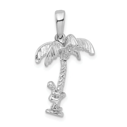Sterling Silver De-Ani Rhodium-Plated 3D Palm Tree With Moving Climber Pendant