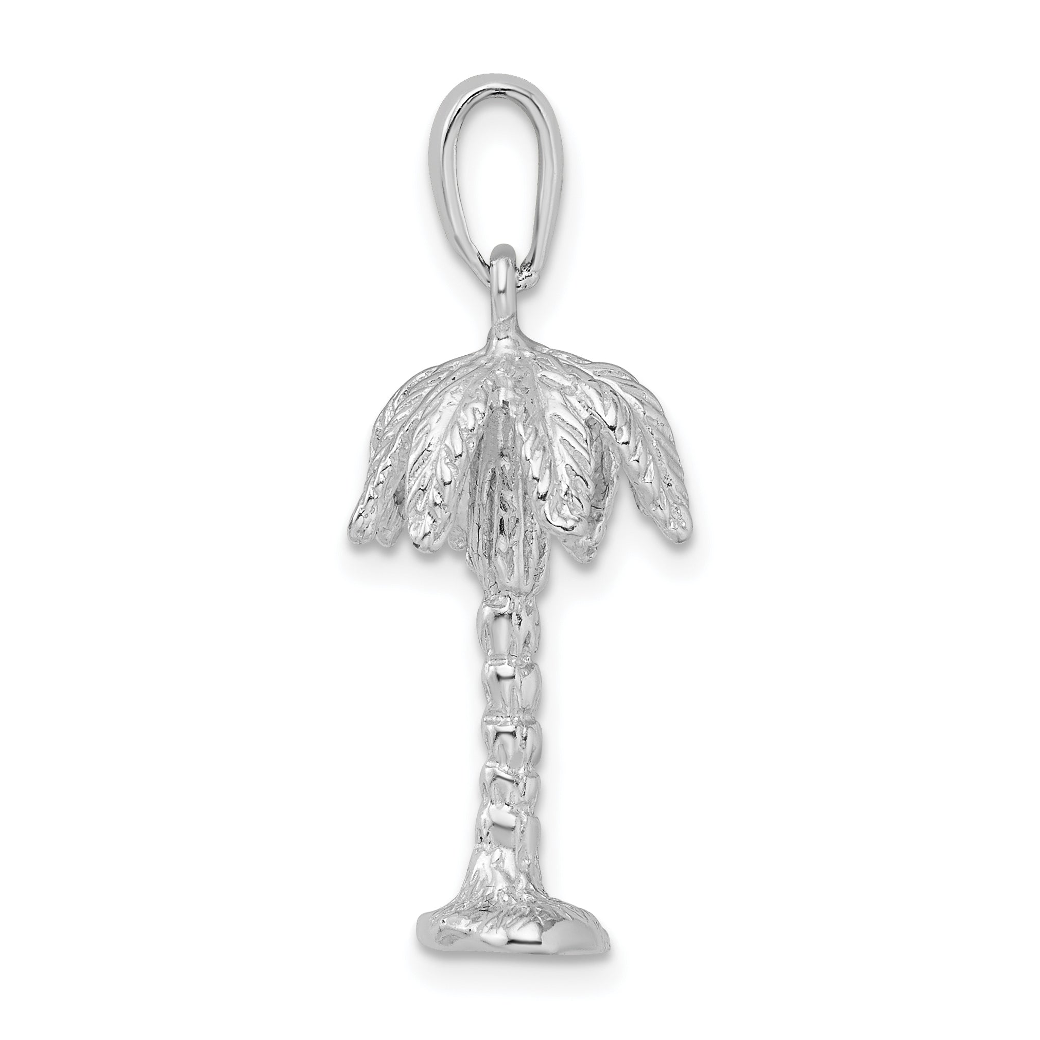 Sterling Silver De-Ani Rhodium-Plated Polished And Textured 3D Palm Tree Pendant