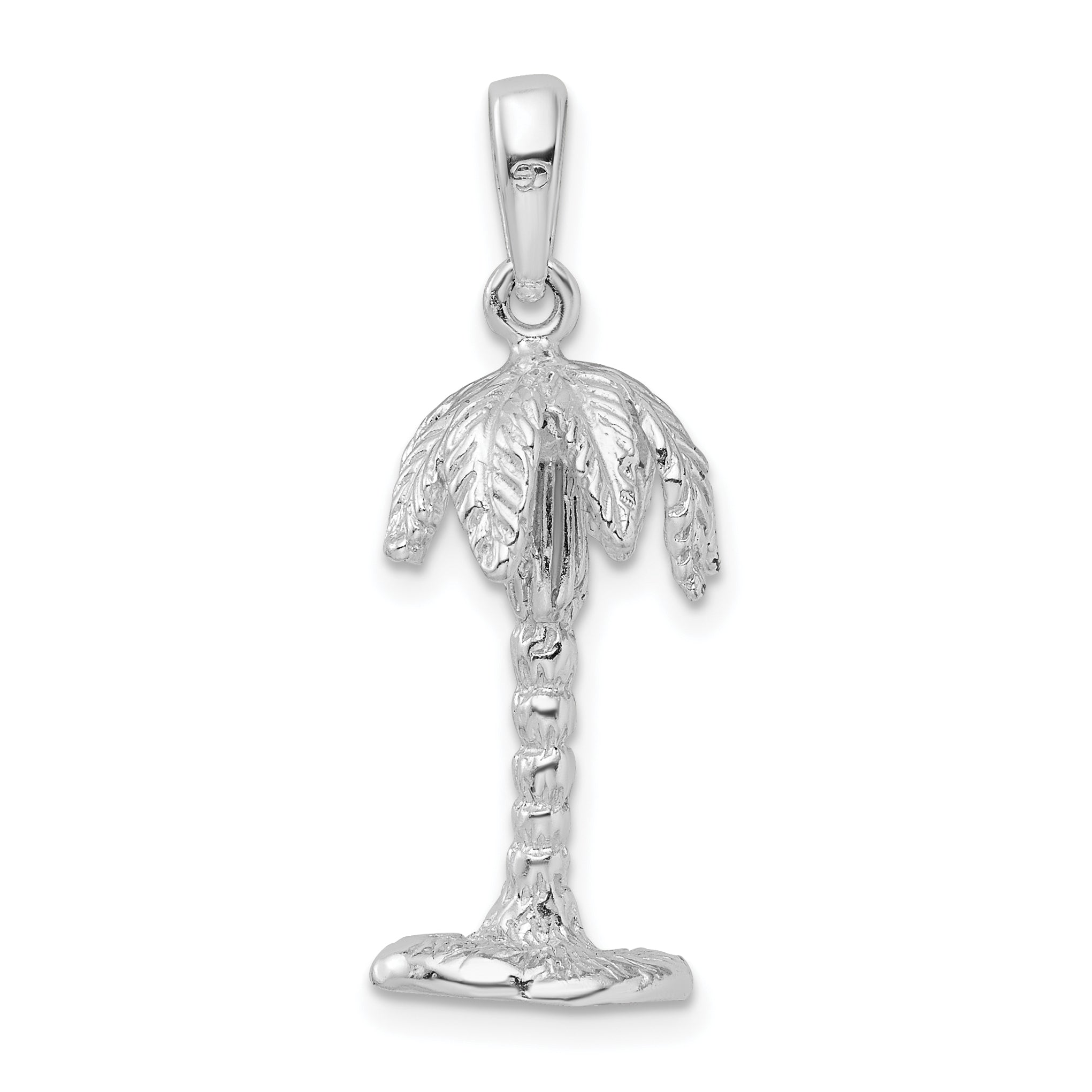 Sterling Silver De-Ani Rhodium-Plated Polished And Textured 3D Palm Tree Pendant