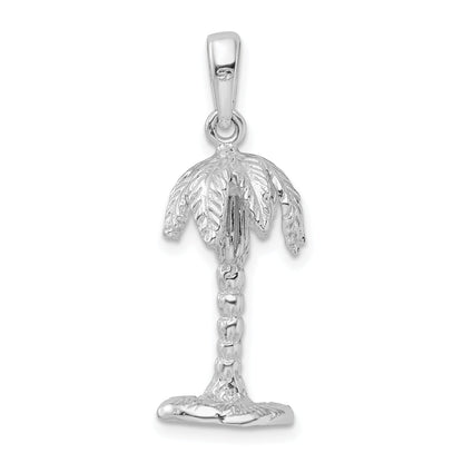 Sterling Silver De-Ani Rhodium-Plated Polished And Textured 3D Palm Tree Pendant