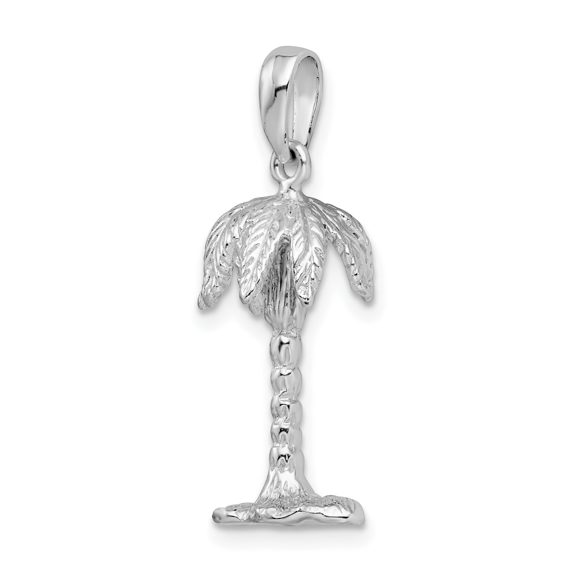Sterling Silver De-Ani Rhodium-Plated Polished And Textured 3D Palm Tree Pendant