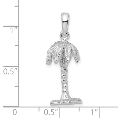 Sterling Silver De-Ani Rhodium-Plated Polished And Textured 3D Palm Tree Pendant