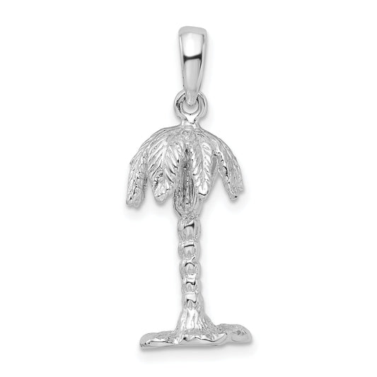 Sterling Silver De-Ani Rhodium-Plated Polished And Textured 3D Palm Tree Pendant