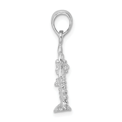 Sterling Silver De-Ani Rhodium-Plated Polished And Textured 3D Two Palm Trees Pendant